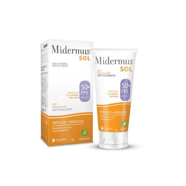 Midermus Sunscreen Emulsion with Vitamin E and FPS50 (70gr / 2.36oz): Protection Against UVB/UVA Rays for All Skin Types.