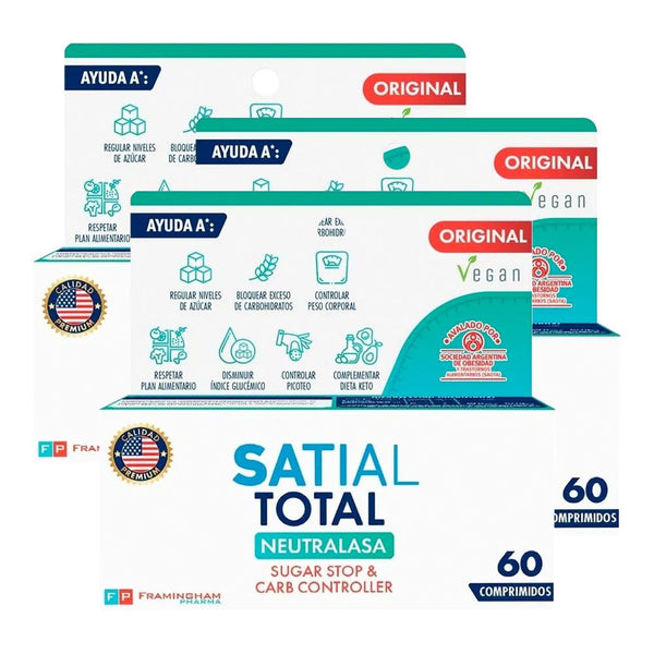 3 Pak Satial Total Sugar Stop & Carb Controller With Neutralasa (60 Capsules): Natural Way to Control Blood Sugar Levels